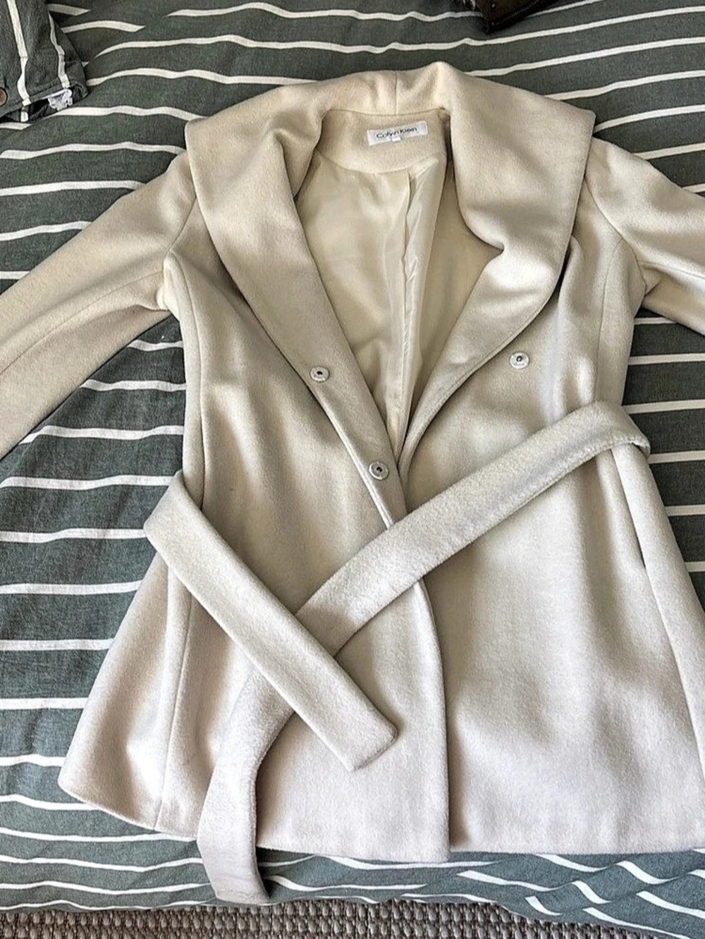Calvin Klein Women's Double-Breasted Coat Cream Size 4